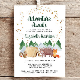 Rustic Woodland Animals Äventyr Baby Shower Inbjudningar