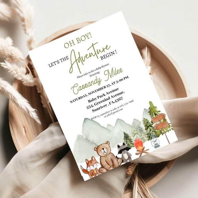 Rustic Woodland Animals Äventyr Baby Shower Inbjudningar (Skapare uppladdad)
