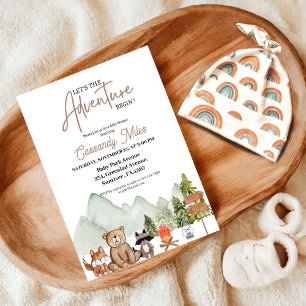 Rustic Woodland Animals Äventyr Baby Shower Inbjudningar