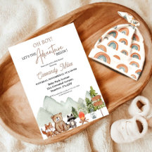 Rustic Woodland Animals Äventyr Baby Shower Invi