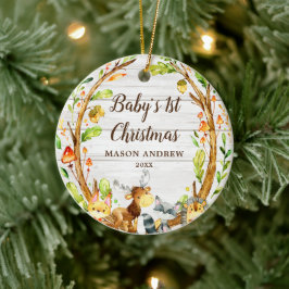 Rustic Woodland Animals Baby Första jul Julgransprydnad Keramik