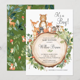 Rustic Woodland Animals Baby Shower Boy Inbjudningar