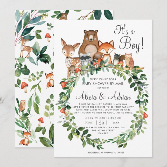 Rustic Woodland Animals Baby Shower by Mail Boy Inbjudningar (Fram/baksida)