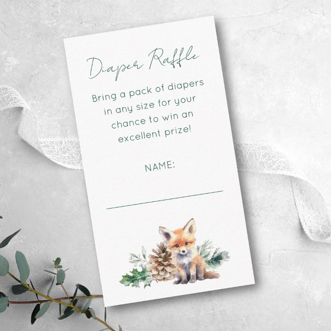 Rustic Woodland Animals Baby Shower Diaper Raffle Tilläggskort (This woodland Diaper Raffle card with winter greenery is perfect for a rustic baby shower.)