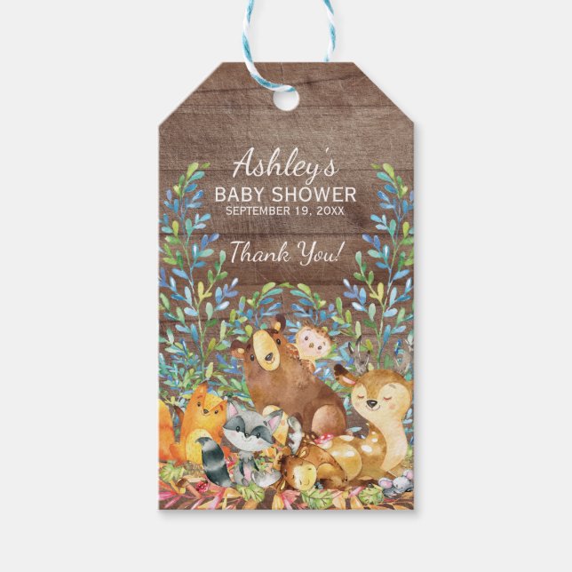 Rustic Woodland Animals Baby Shower Favor Gift Mär Presentetikett (Framsidan)