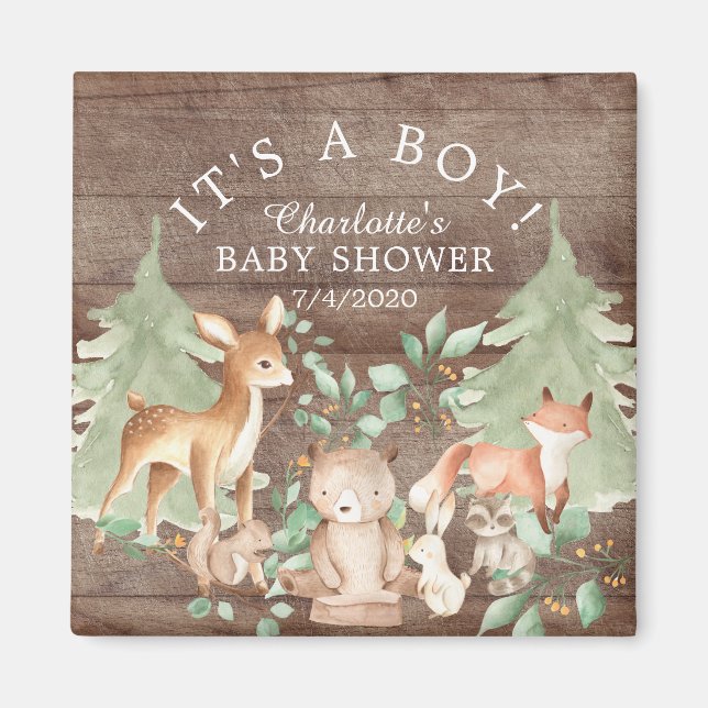 Rustic Woodland Animals Baby Shower Favor Magnet (Framsidan)