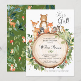 Rustic Woodland Animals Baby Shower Girl Inbjudningar