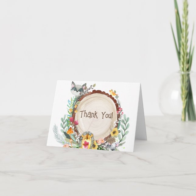 Rustic Woodland Animals Baby Shower Greenery Tack Kort (Framsida)