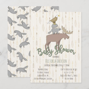 Rustic Woodland Animals Baby Shower Inbjudningar