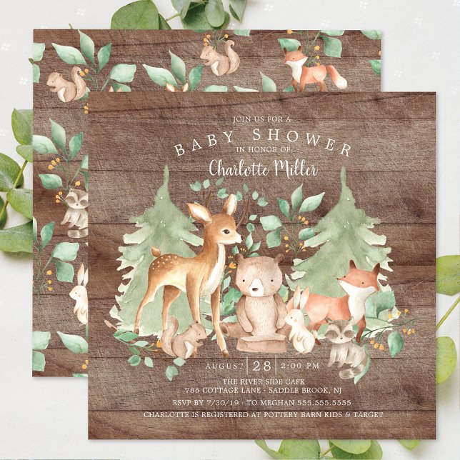 Rustic Woodland Animals Baby Shower Inbjudningar (Skapare uppladdad)
