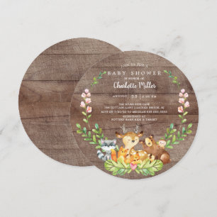 Rustic Woodland Animals Baby Shower Inbjudningar