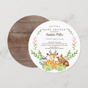 Rustic Woodland Animals Baby Shower Inbjudningar