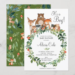Rustic Woodland Animals Baby Shower Neutralt Boy Inbjudningar