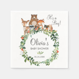 Rustic Woodland Animals Baby Shower Sprinkle Boy Pappersservett