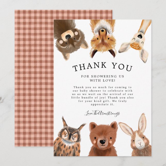 Rustic Woodland Animals Baby Shower Tack Kort (Fram/baksida)