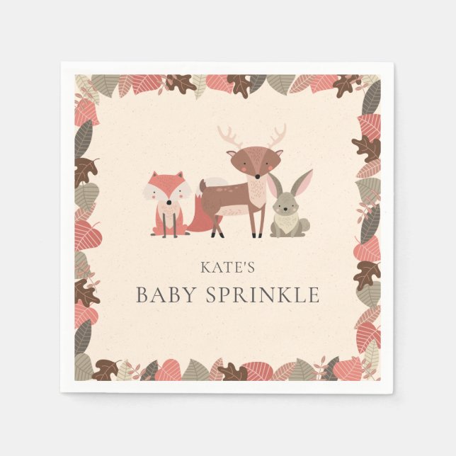 Rustic Woodland Animals Baby Sprinkle Shower Pappersservett (Framsidan)