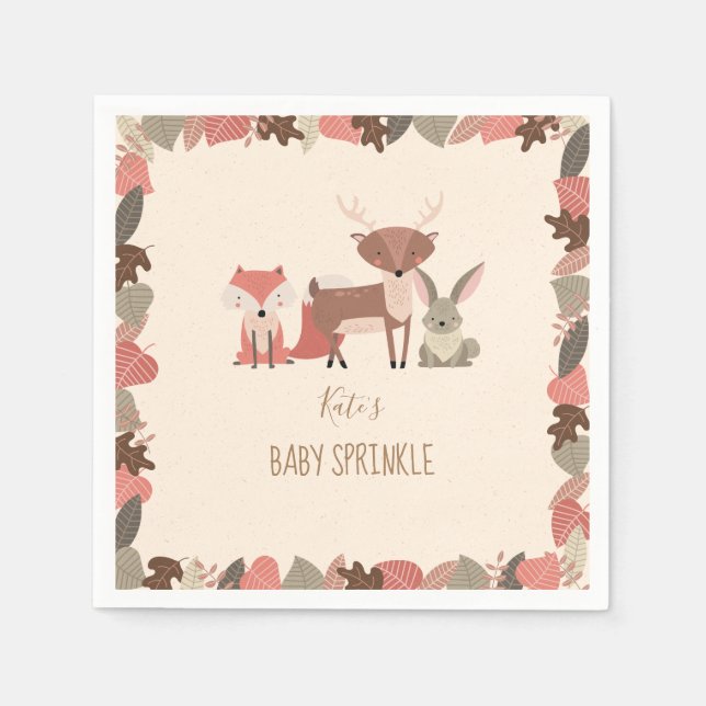 Rustic Woodland Animals Baby Sprinkle / Shower Pappersservett (Framsidan)