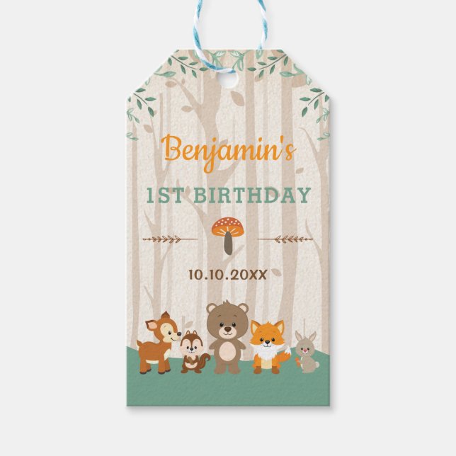 Rustic Woodland Animals Birthday Baby Shower Presentetikett (Framsidan)