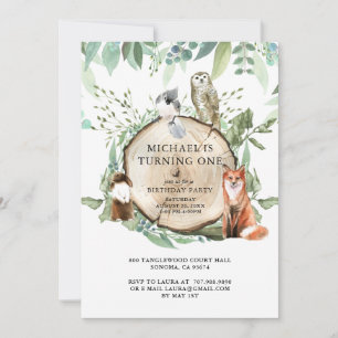 Rustic Woodland Animals Boy 1st Birthday Party Inbjudningar