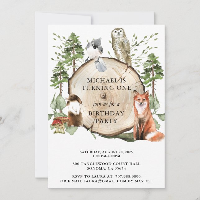 Rustic Woodland Animals Boy 1st Birthday Party Inv Inbjudningar (Framsida)