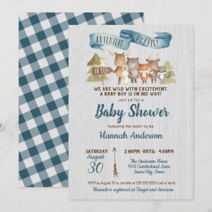 Rustic Woodland Animals Boy Baby Shower Inbjudningar