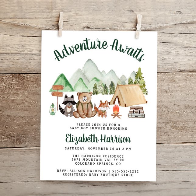 Rustic Woodland Animals Camping Baby Shower Inbjudningar (Skapare uppladdad)
