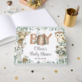 Rustic Woodland Animals Greenery Boy Baby Shower  Gästböcker