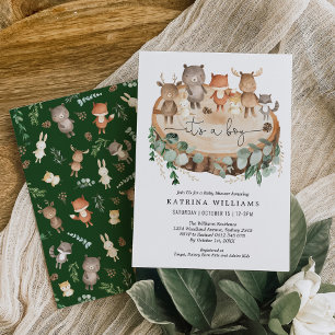 Rustic Woodland Animals Greenery Boy Shower Inbjudningar