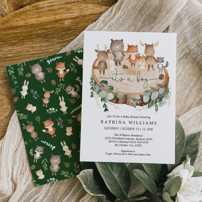 Rustic Woodland Animals Greenery Boy Shower Inbjudningar (Skapare uppladdad)