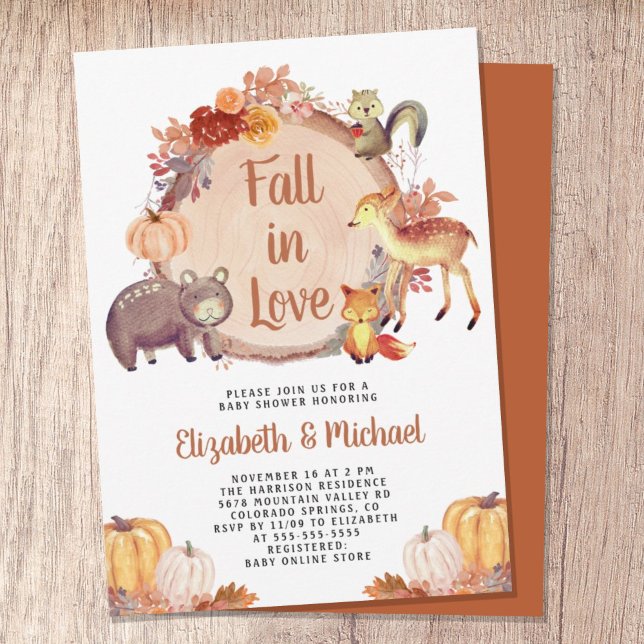 Rustic Woodland Animals - Höstbabystövel Inbjudningar (Celebrate the upcoming arrival of your sweet little autumn baby with a cute baby shower invitation
)