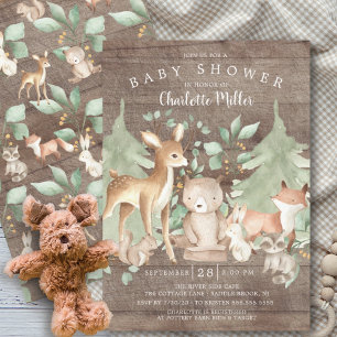 Rustic Woodland Animals Neutralt Baby Shower Inbjudningar