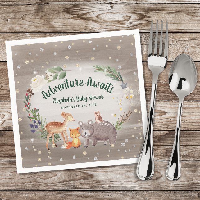 Rustic Woodland Animals Winter Baby Shower Pappersservett (Skapare uppladdad)