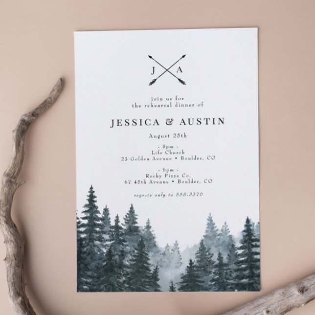 Rustic Woodland Arrows Boho Rehearsal Dinner Inbjudningar (Skapare uppladdad)