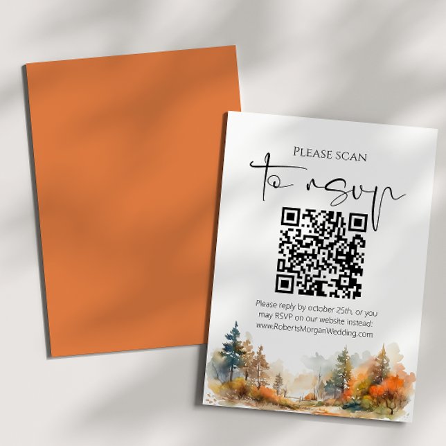 Rustic Woodland Autumn Forest QR-kod Bröllop OSA Kort (Skapare uppladdad)