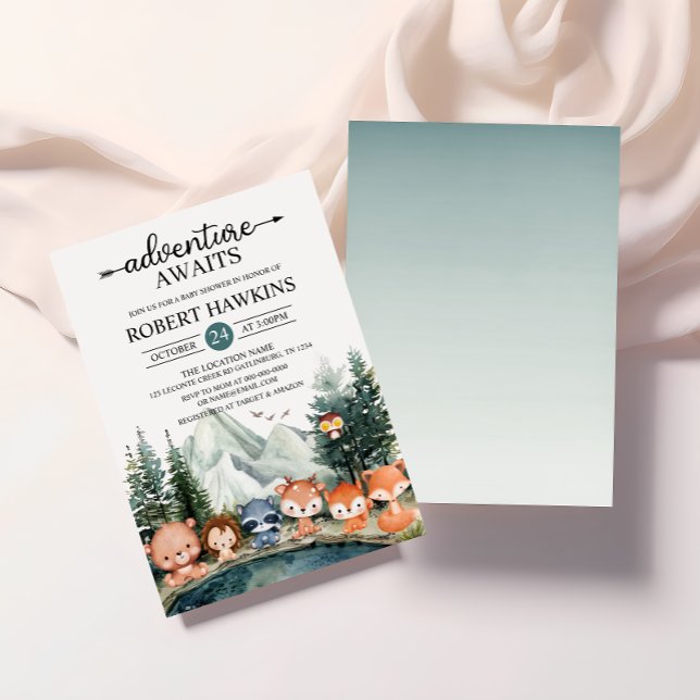 Rustic Woodland Äventyr Awaits Baby Shower Inbjudningar (Skapare uppladdad)