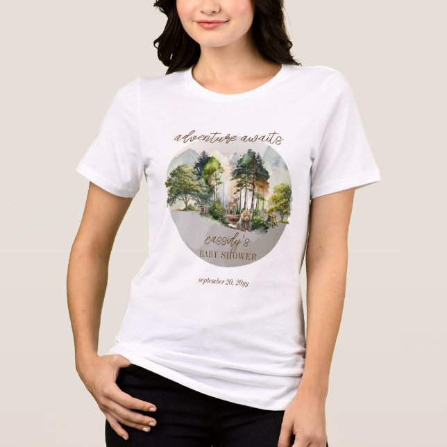Rustic Woodland Äventyr Awaits Boy Shower T Shirt (Framsida)