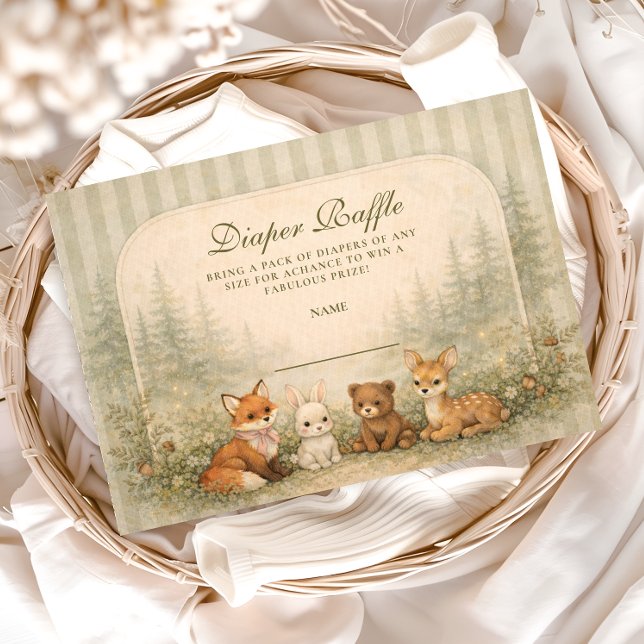 Rustic Woodland Baby Animals Diapper Raffle Tilläggskort (Skapare uppladdad)