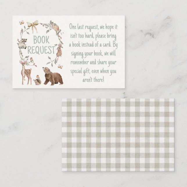 Rustic Woodland Baby Shower Book Request Insert Lojalitetskort (Fram/baksida)