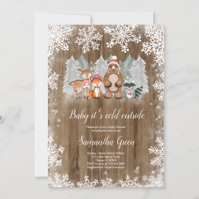 Rustic Woodland Baby Shower Inbjudningar (Framsida)