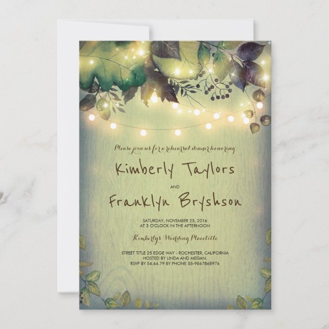 Rustic Woodland Barn Ljus Rehearsal Dinner Inbjudningar (Framsida)