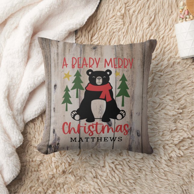 Rustic Woodland Barn Wood Bear-jul Kudde (Filt)