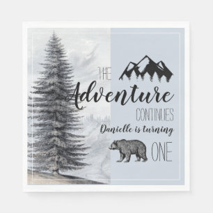 Rustic Woodland Bear Blue Boy First Birthday Pappersservett