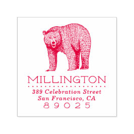 Rustic Woodland Bear Family Namn Returadress Självfärgande Stämpel