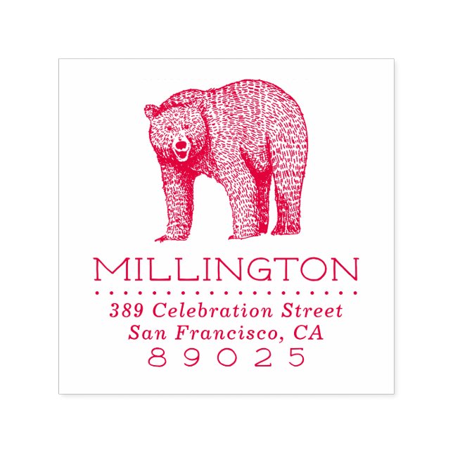 Rustic Woodland Bear Family Namn Returadress Självfärgande Stämpel (Design)