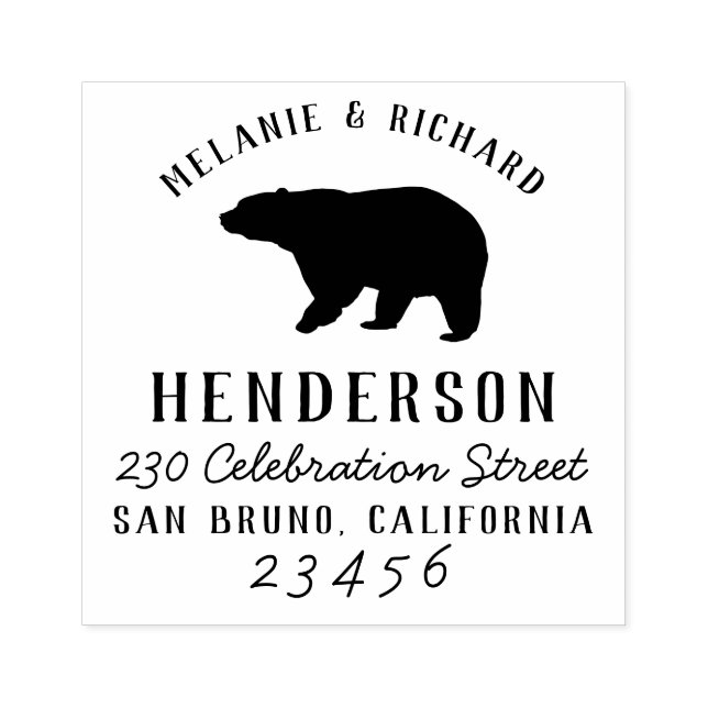 Rustic Woodland Bear Family Namn & Returadress Stämpel (Tryck)