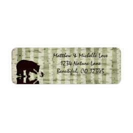 Rustic Woodland Bear Fishing, Birch Träd Adress Returadress Etikett