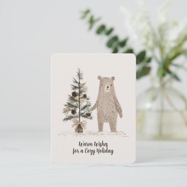 Rustic Woodland Bear med Julgran Julkort (Stående Fram)