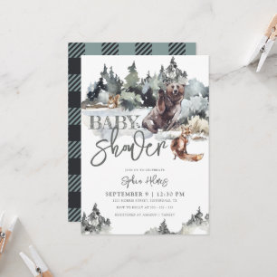 Rustic Woodland Bear & Mountains Baby Shower Inbjudningar