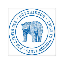 Rustic Woodland Bear Round Family Returadress Självfärgande Stämpel