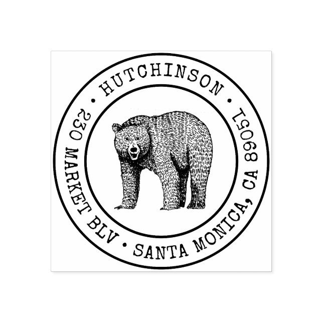 Rustic Woodland Bear Round Family Returadress Stämpel (Tryck)
